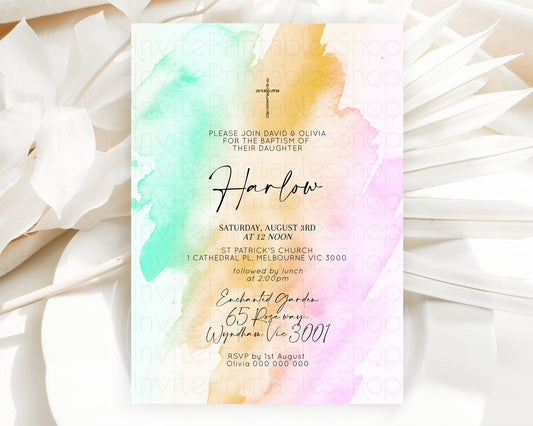 Editable Pastel Baptism Invitation Pastel Colors Watercolor Baptism 1st Birt