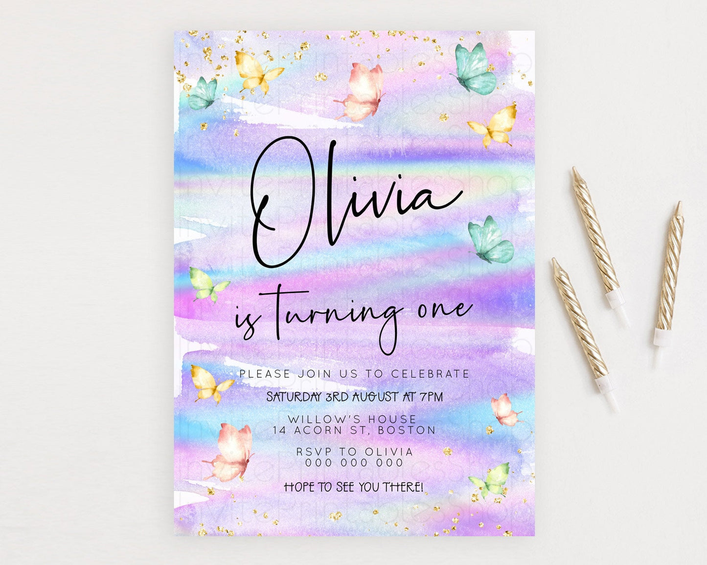 Pastel Butterfly Birthday Invitation Butterfly Birthday Invitation Whimsical Butterfly Enchanted Garden 1st 2nd Birthday Invitation D23168