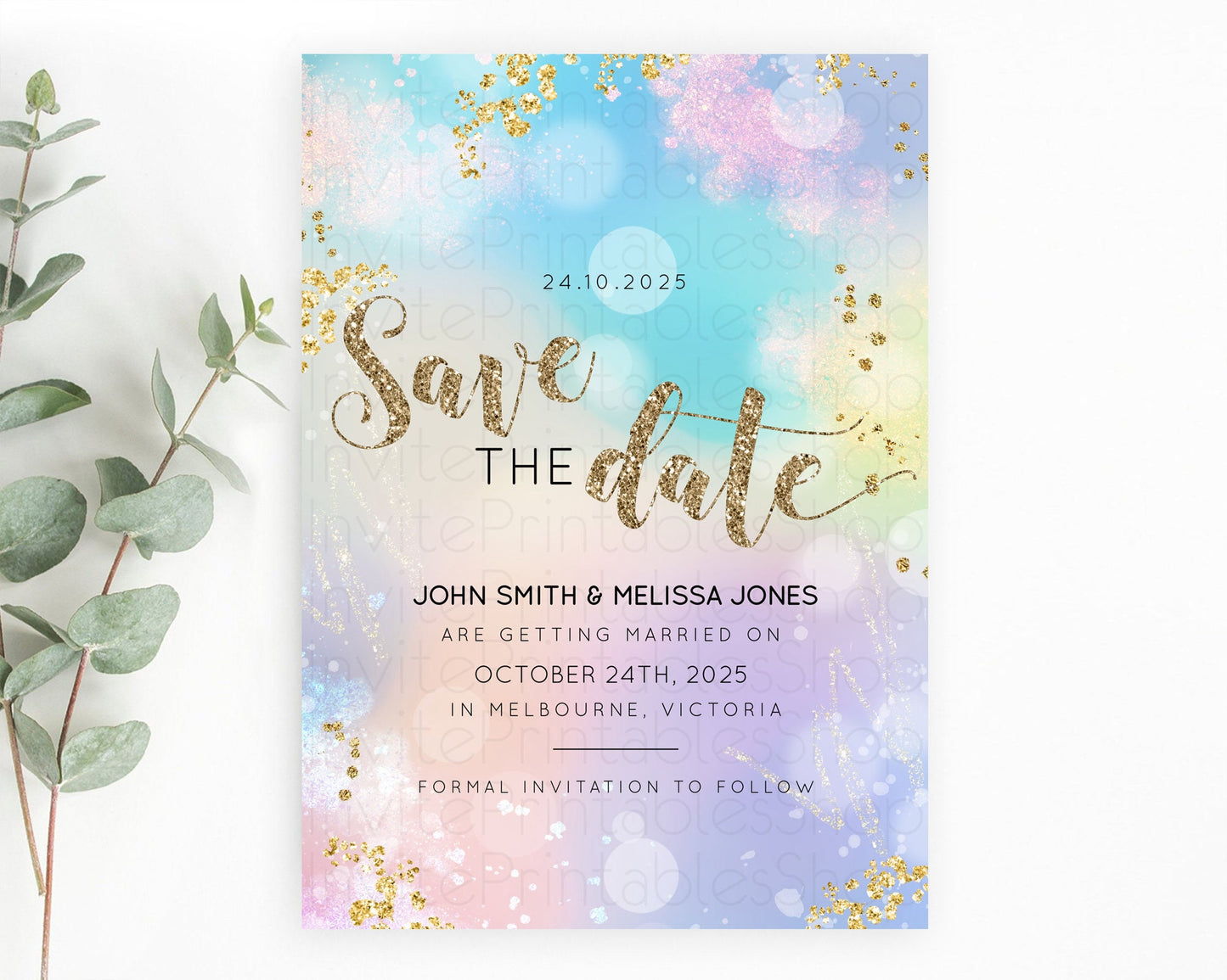 Pastel Save The Date Template Pastel Ombre Rainbow Watercolor Colorful Party For Birthday Baptism Baby Shower Wedding Bridal Shower D10677