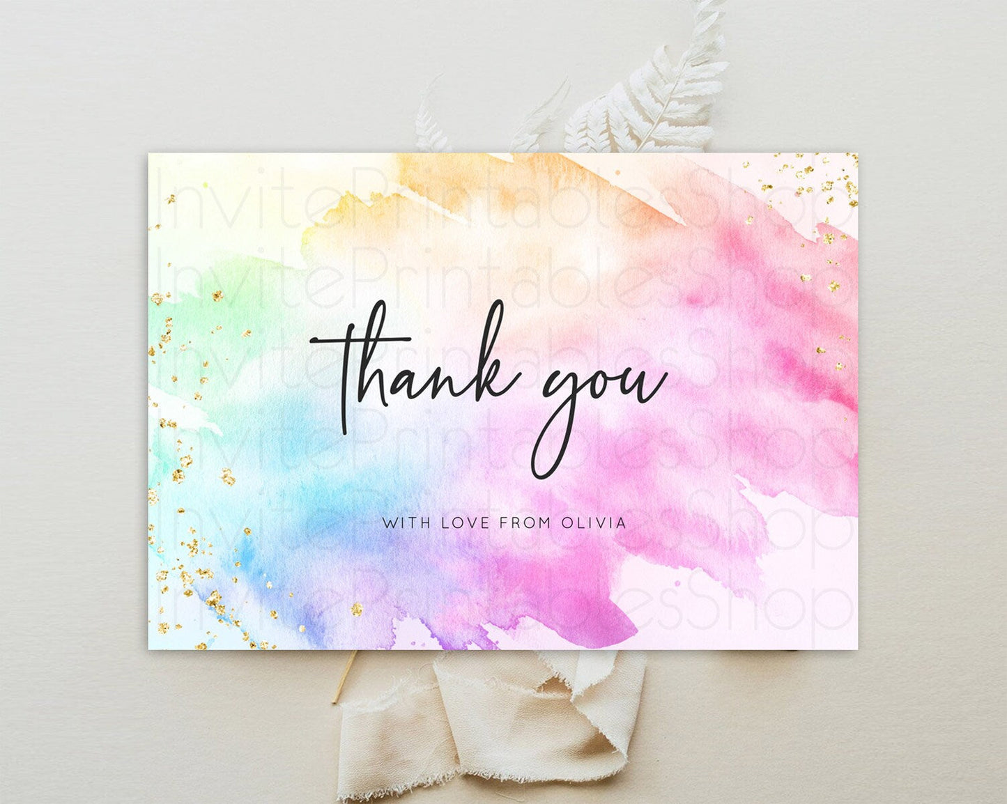 Pastel Thank You Rainbow Thank You Card Colorful Pastel Birthday Thank You Card Confetti Watercolor Pastel Teacher Thank You Cards D10449