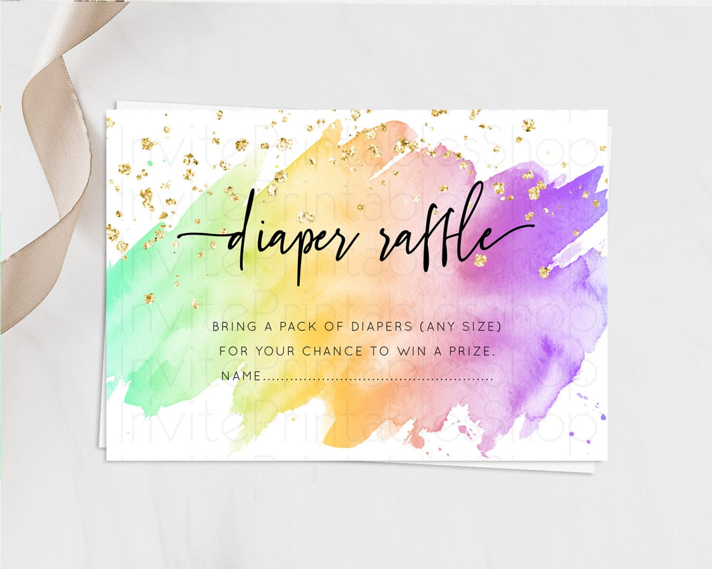 Pastel Diaper Raffle Card Pastel Rainbow Diaper Raffle Insert Colorful Ombre Watercolor Diaper Ticket Confetti Glitter Raffle Game D10518