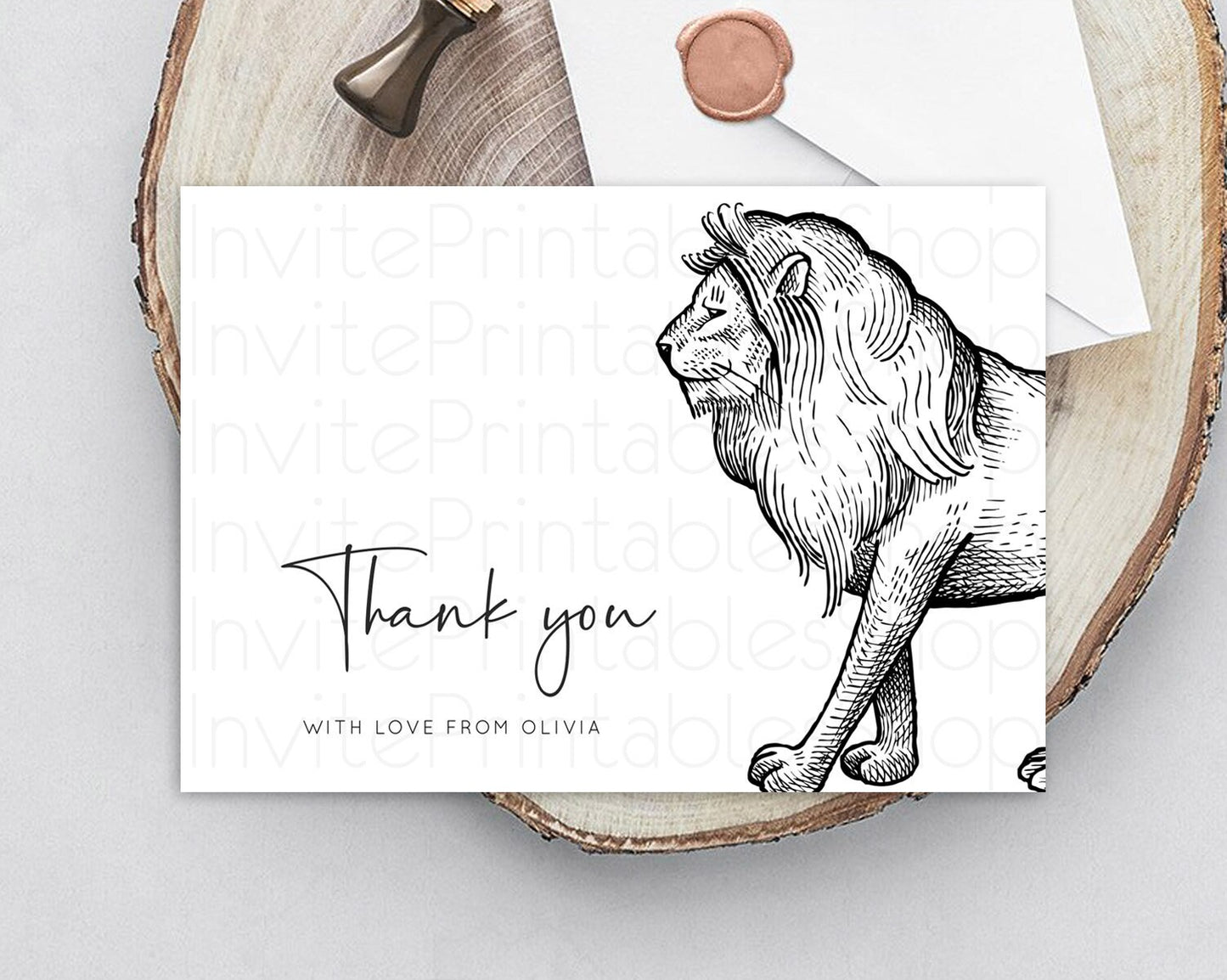 Lion Thank You Lion Thank You Card Lion Party Birthday Thank You Card Safari Lion Cards Dried Palm Fern Lion Teacher Thank You Cards D10246