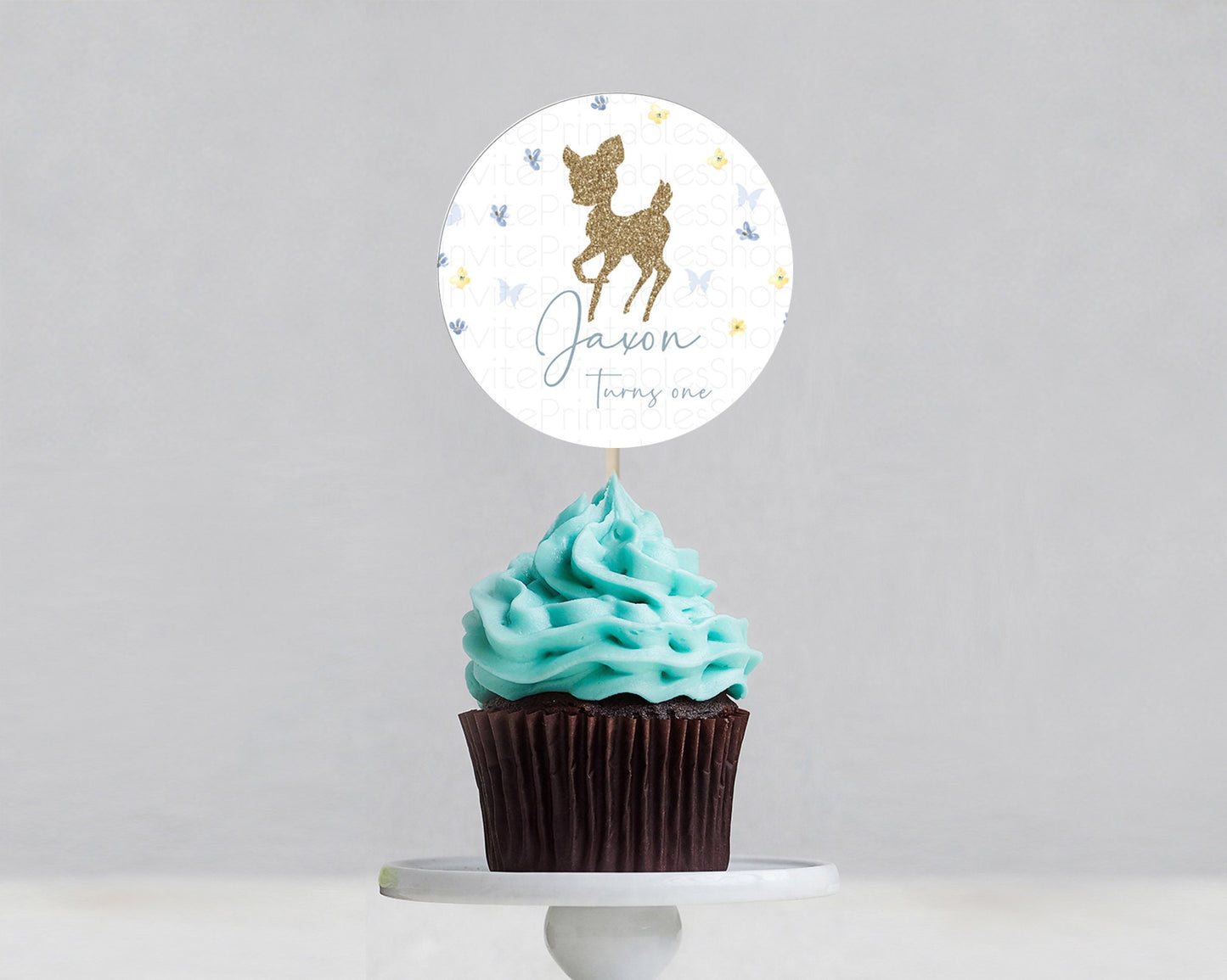 Fawn Cupcake Toppers Deer Cupcake Toppers Enchanted Forest Party Butterfly Pastel Flowers Woofland Cupcake Toppers First Birthday D10864