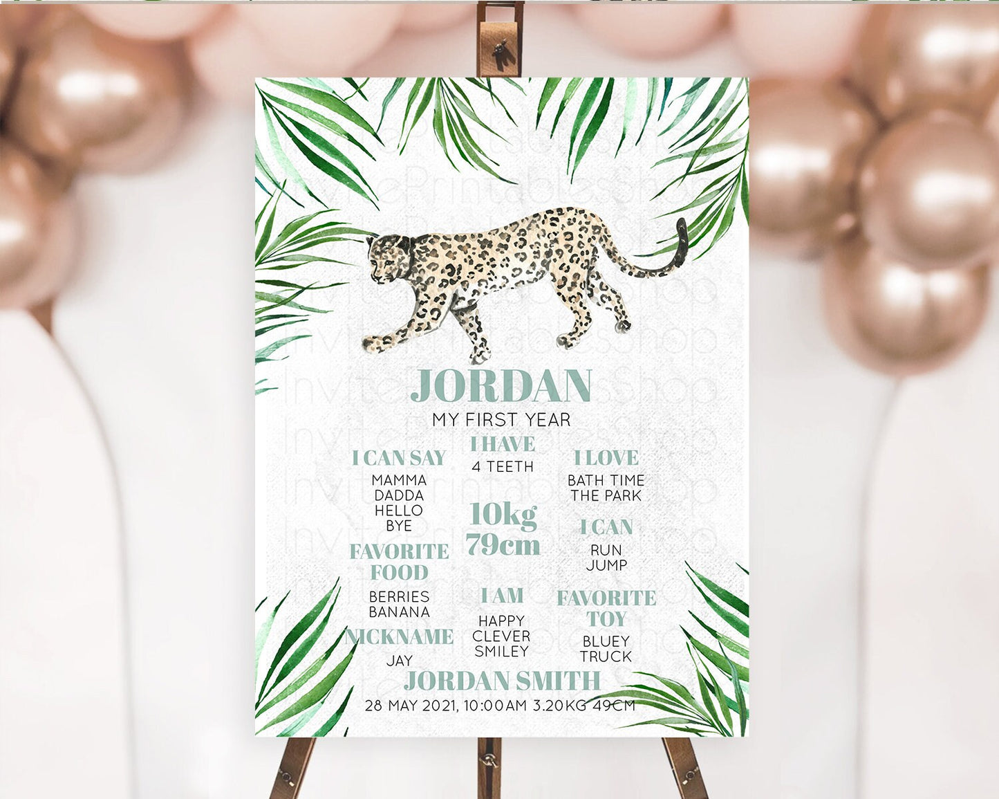 Editable Cheetah First Birthday Milestone Board Cheetah Milestone Poster Che