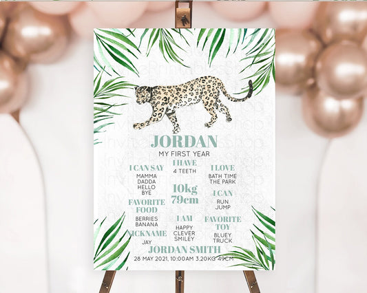 Editable Cheetah First Birthday Milestone Board Cheetah Milestone Poster Che