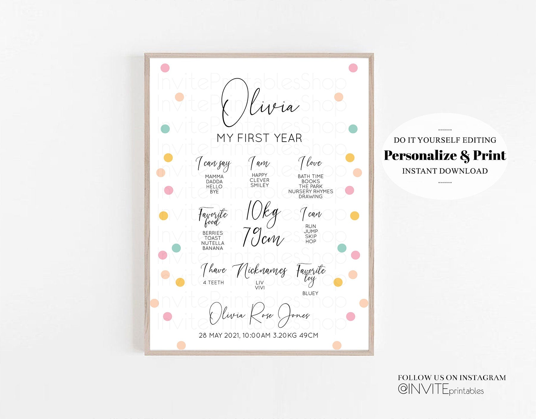 Editable Baby Milestone Board First Birthday Poster Welcome Board 1st Birthd
