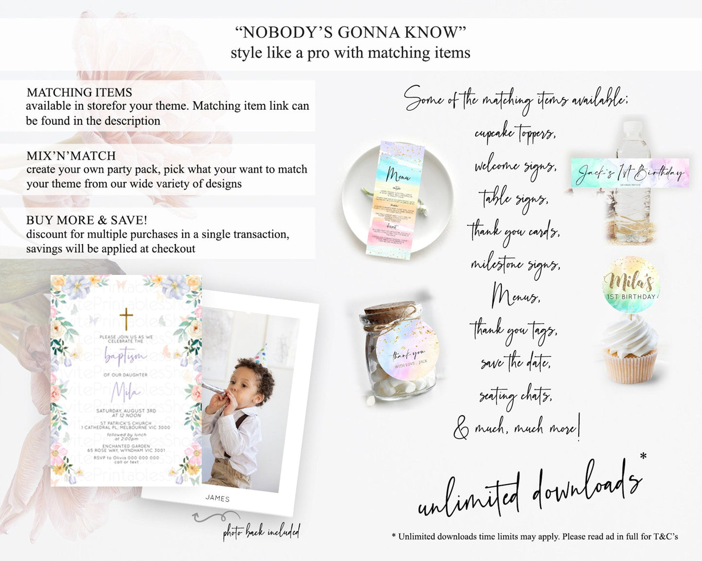 Secret Garden Baptism Invitation Wildflower Baptism Birthday Invite Pastel Flowers Christening Invite Enchanted Garden Boho Floral D10472