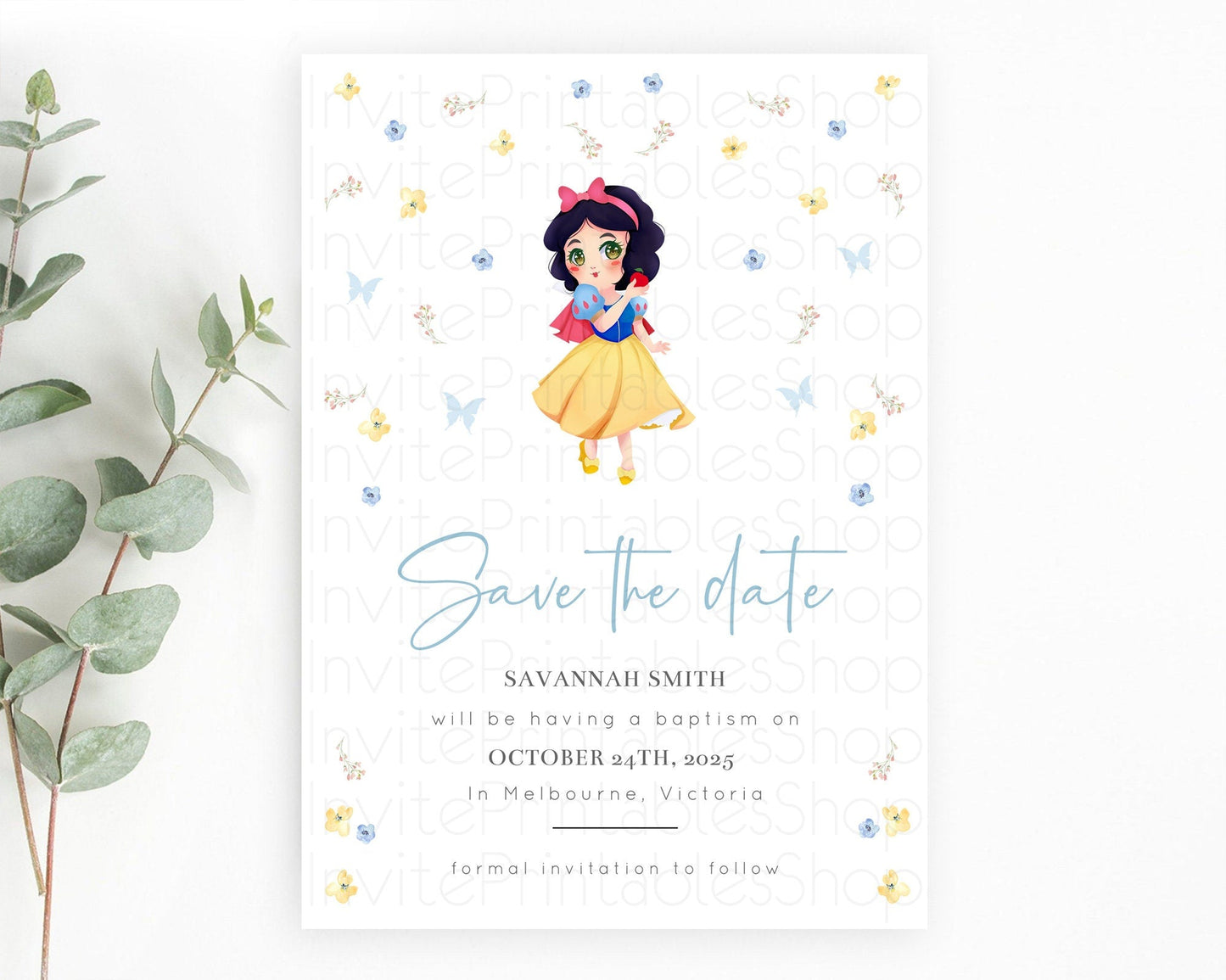 Princess Save The Date Template Secret Garden Enchanted Castle Pastel Floral Royal Party For 1st Birthday Baptism Baby Shower D10353