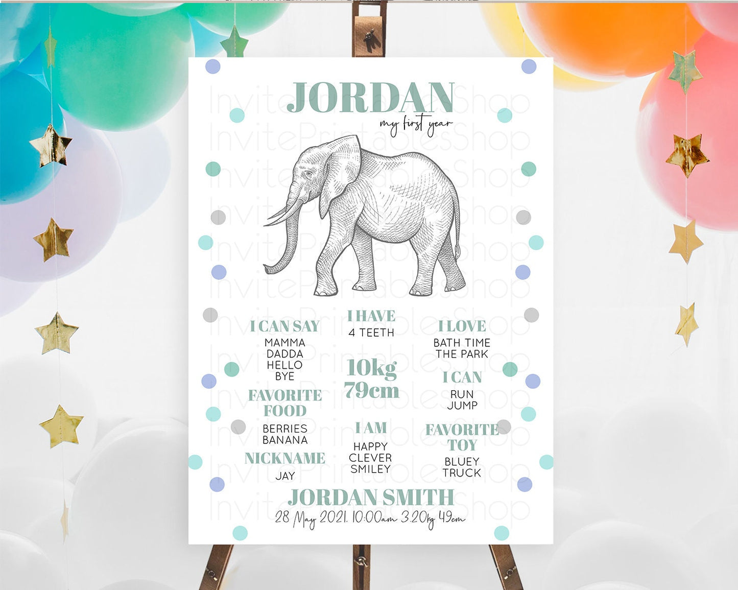 Elephant First Birthday Milestone Board Elephant Milestone Poster One Wild Year Safari Adventure Elephant Zoo Birthday Welcome Sign D10859