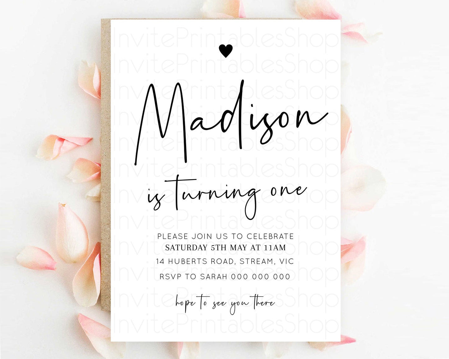 Minimalist Birthday Invitation White Black Invitation Minimalist Pastel Invitation Plain Invites Modern Simple 1st First Birthday D10955