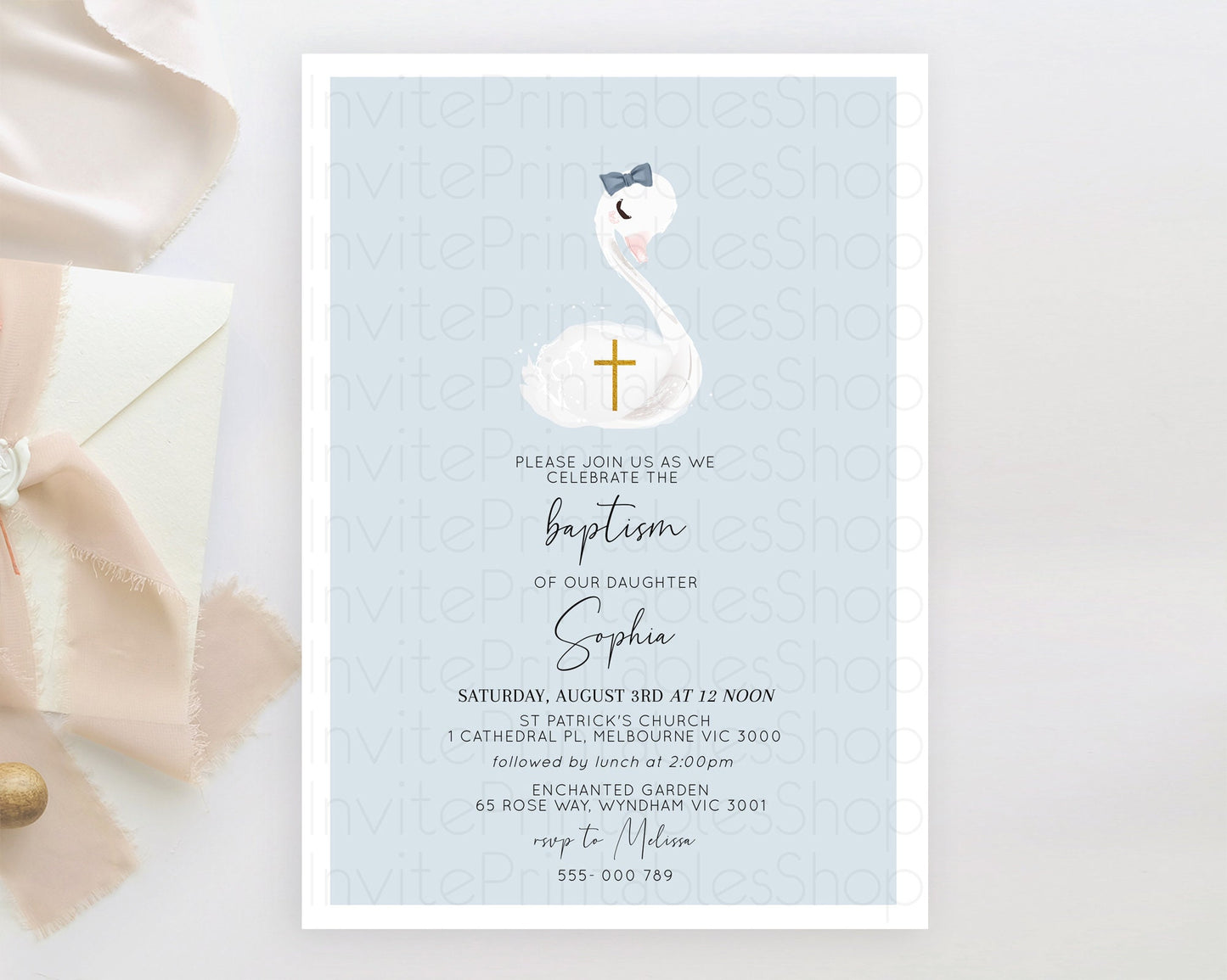 Swan Lake Baptism Invitation Swan Princess Ballet Baptism 1st Birthday Enchanted Forest Secret Garden Watercolour Pastel Floral D10760