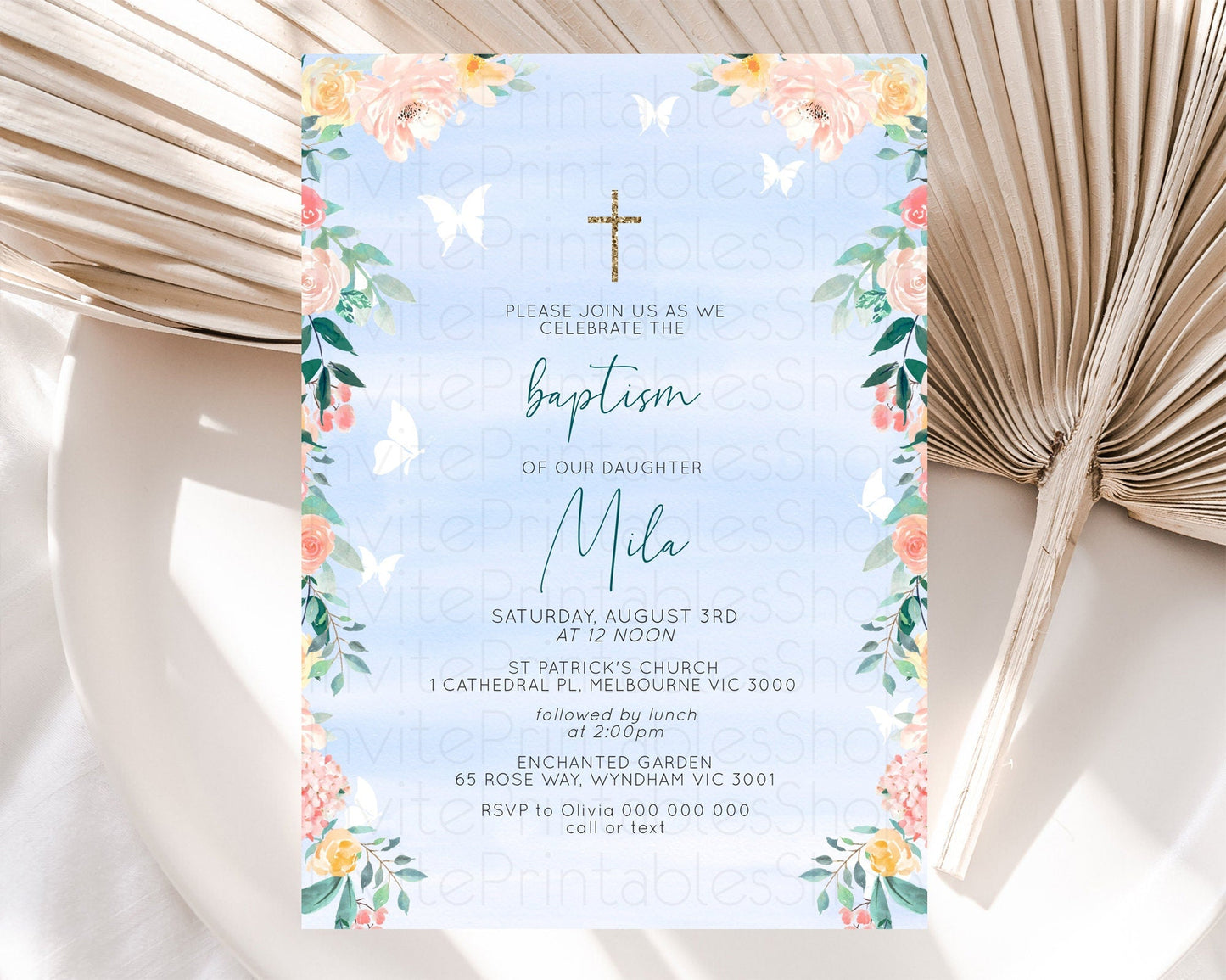 Secret Garden Baptism Invitation Wildflower Baptism Birthday Invite Pastel Flowers Christening Invite Enchanted Garden Boho Floral D10337