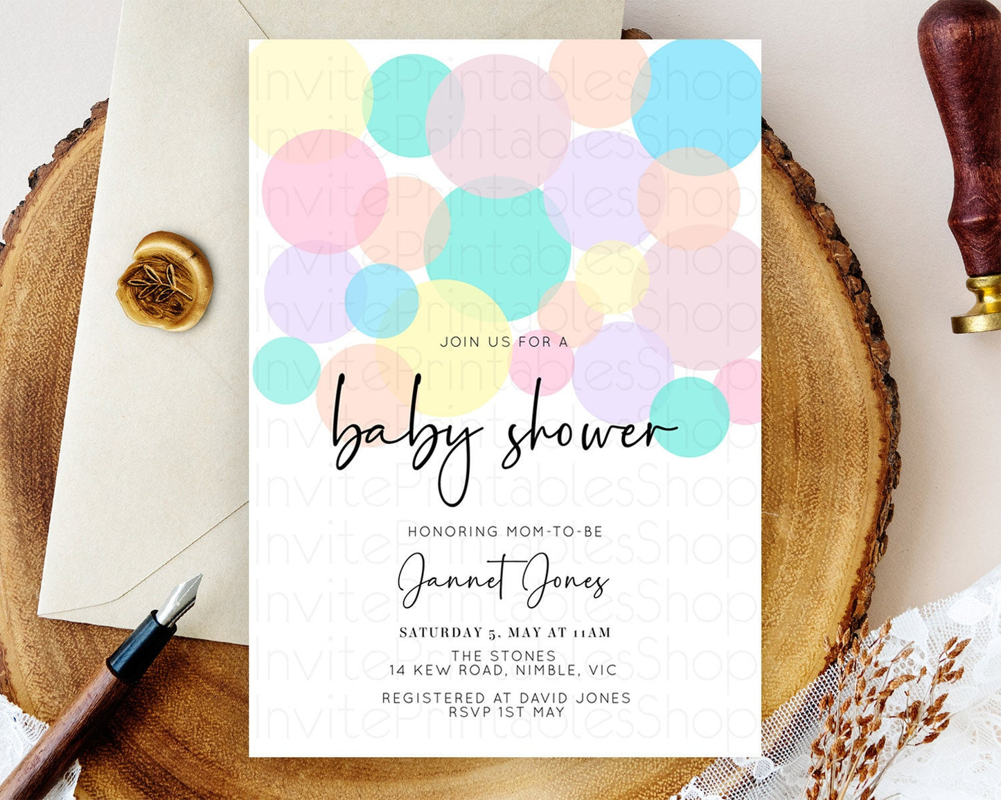 Pastel Rainbow Baby Shower Invitation Pastel Confetti Invitation Sprinkles Bubbles Invitation Colorful Rainbow Confetti Theme D10223
