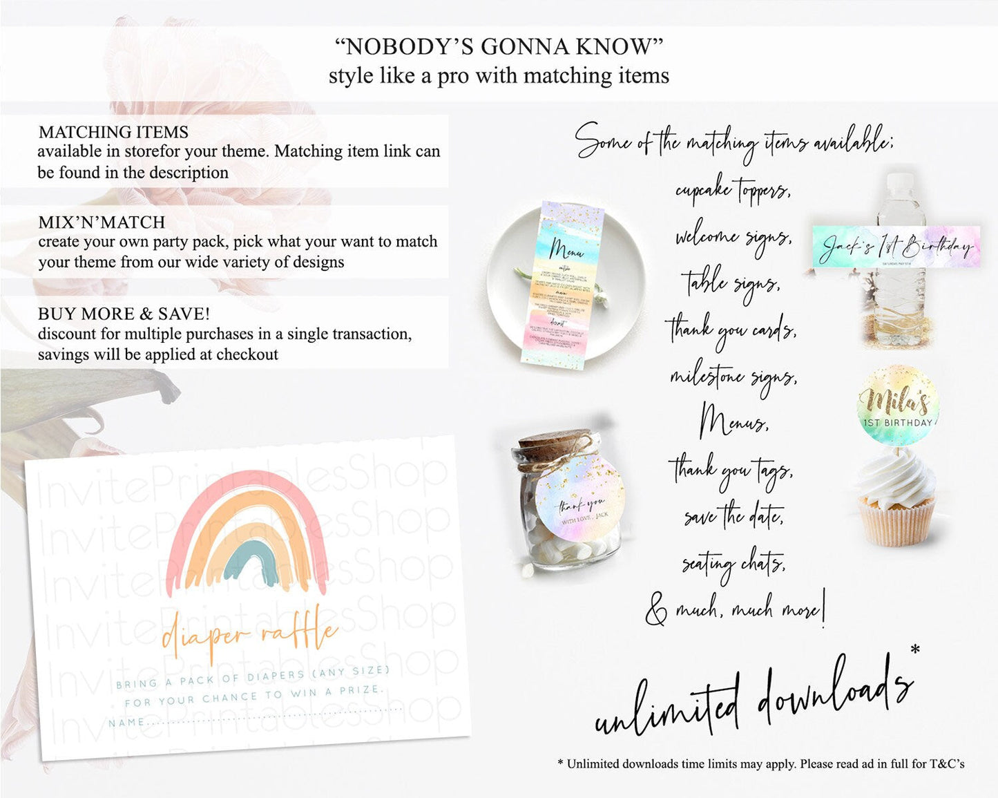 Pastel Rainbow Diaper Raffle Card Boho Rainbow Diaper Insert Boho Rainbow Diaper Ticket Pastel Watercolor Baby Shower Raffle Game D10351