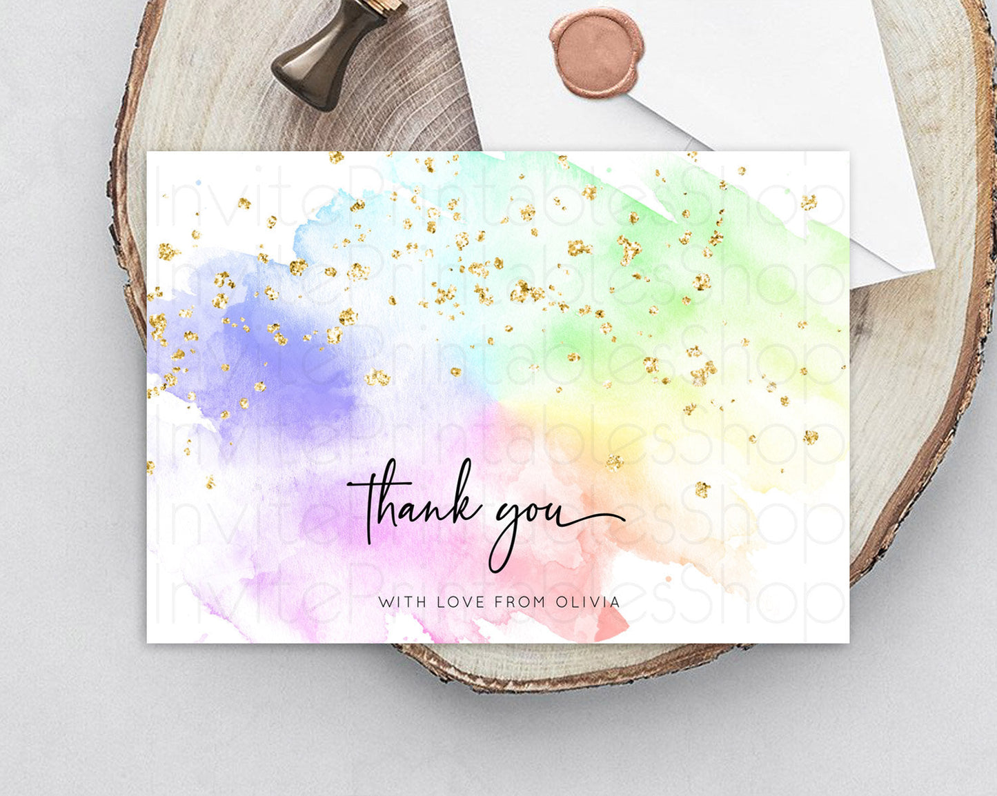 Pastel Thank You Rainbow Thank You Card Colorful Pastel Birthday Thank You Card Confetti Watercolor Pastel Teacher Thank You Cards D10316