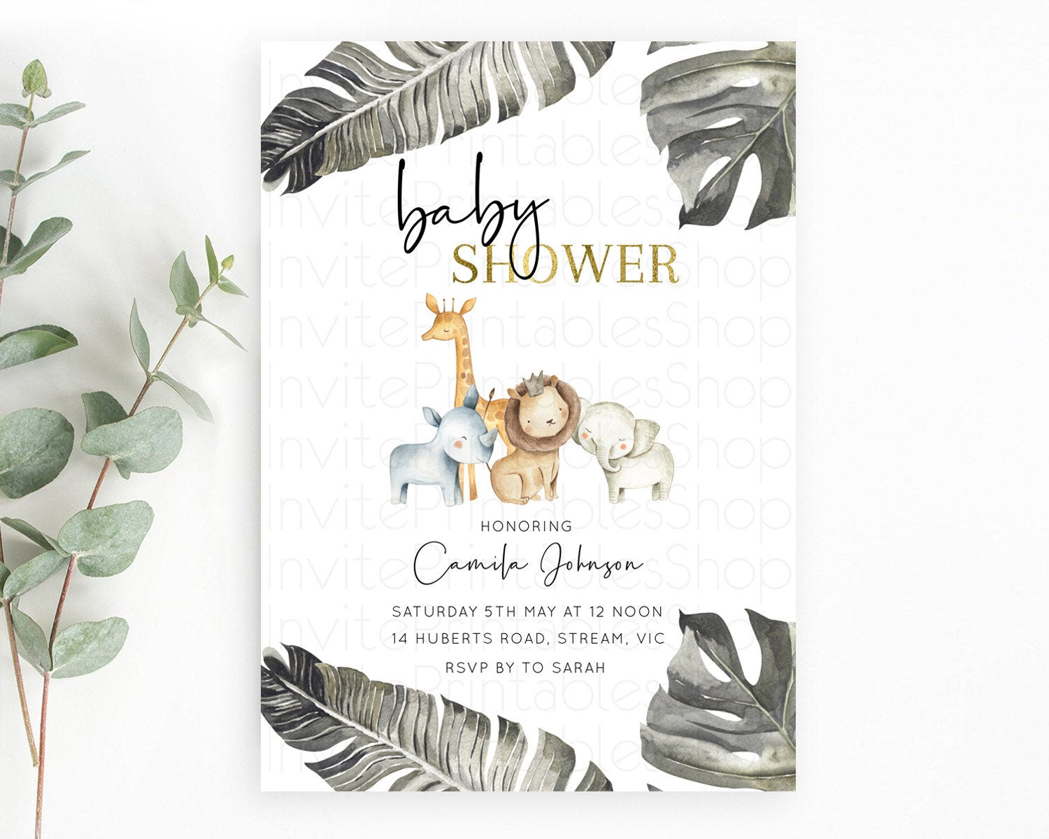 Editable Safari Baby Shower Invitation Baby Lion Gorilla Elephant Rhino Invi