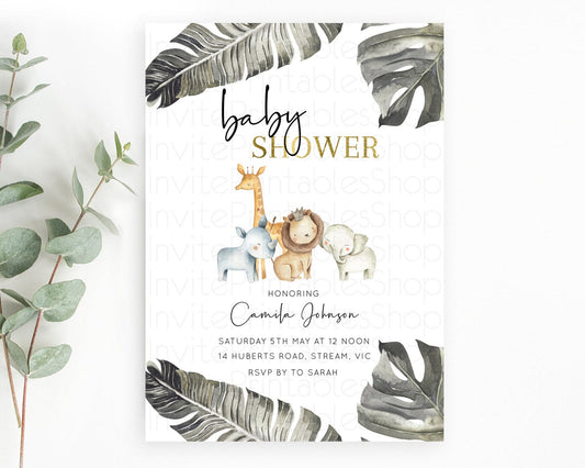 Editable Safari Baby Shower Invitation Baby Lion Gorilla Elephant Rhino Invi