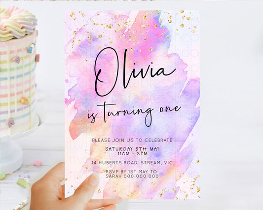 Editable Pastel Birthday Invitation Ombre Watercolor Birthday Invitation Gli