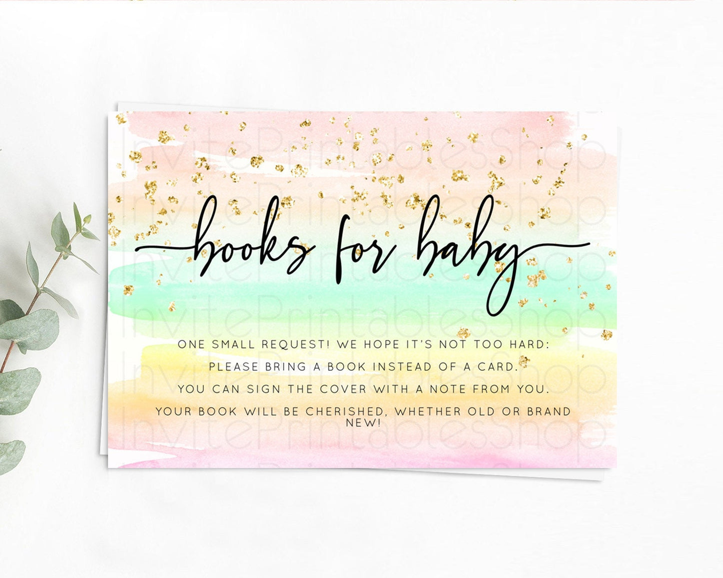 Pastel Books For Baby Card Pastel Rainbow Book Insert Colorful Ombre Watercolor Book Card Confetti Glitter Baby Book Poem Request D10591