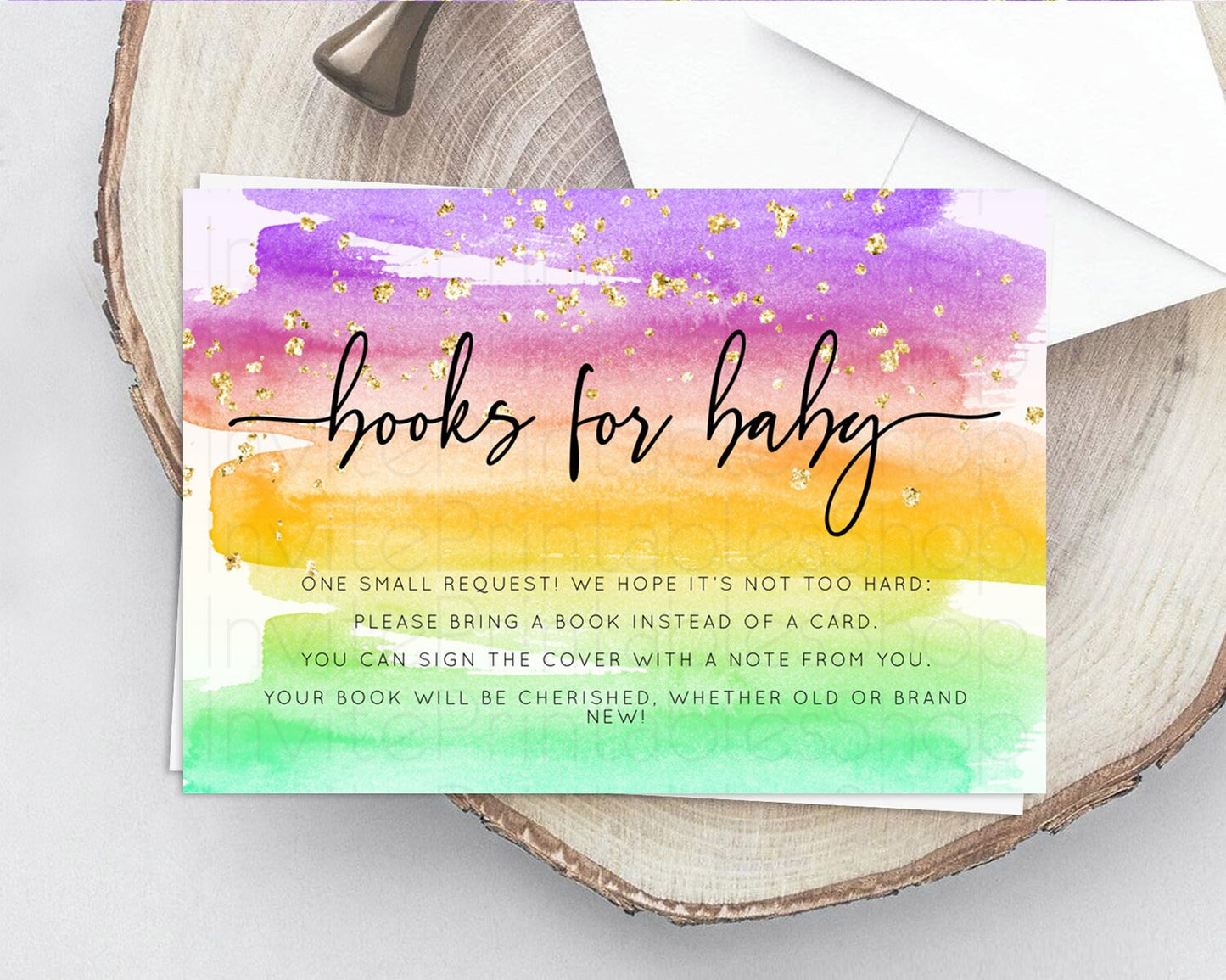 Pastel Books For Baby Card Pastel Rainbow Book Insert Colorful Ombre Watercolor Book Card Confetti Glitter Baby Book Poem Request D10524