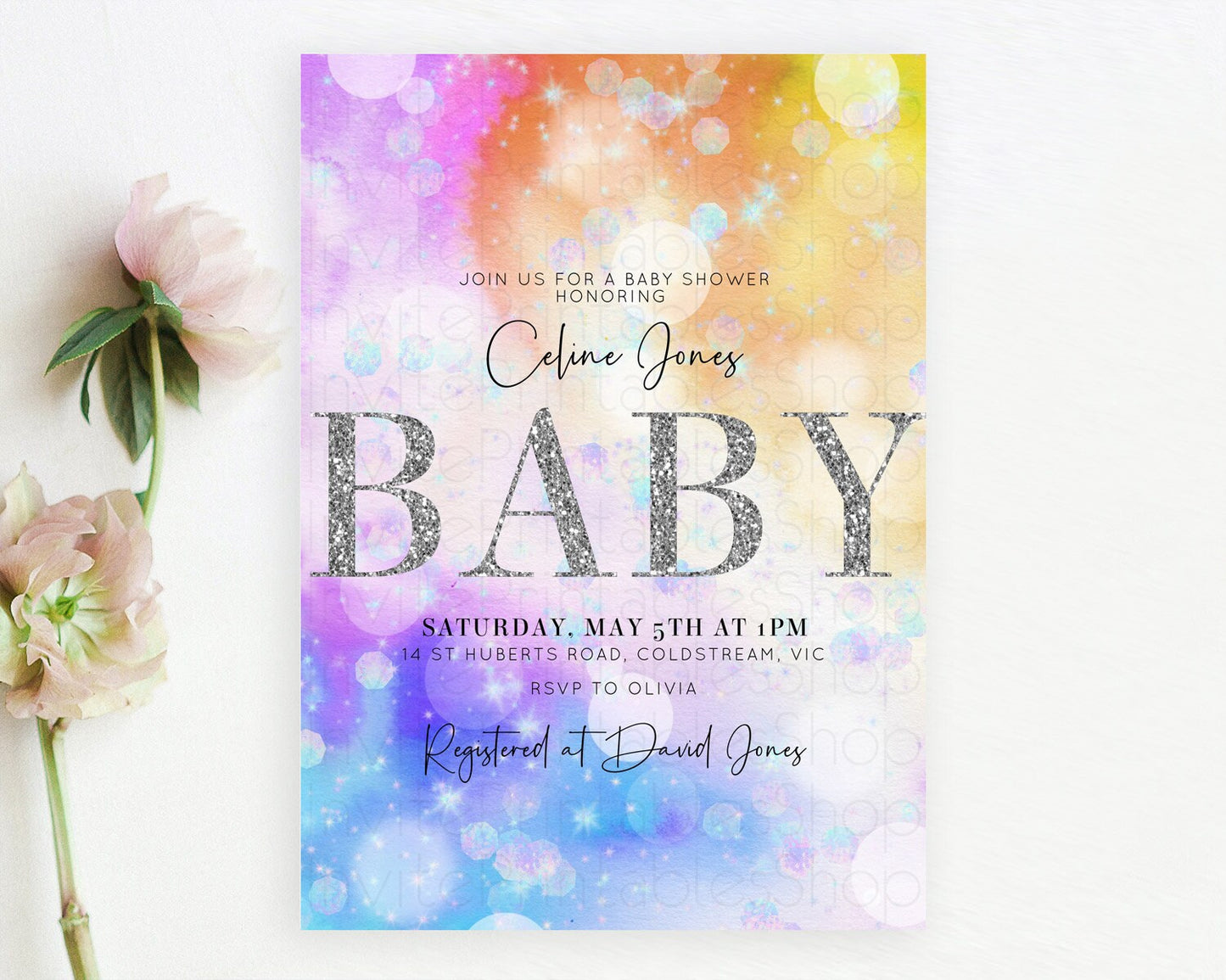 Rainbow Baby Shower Invitation Pastel Rainbow Baby Invitation Pastel Watercolor Invitation Colorful Ombre Sprinkle Shower D10690