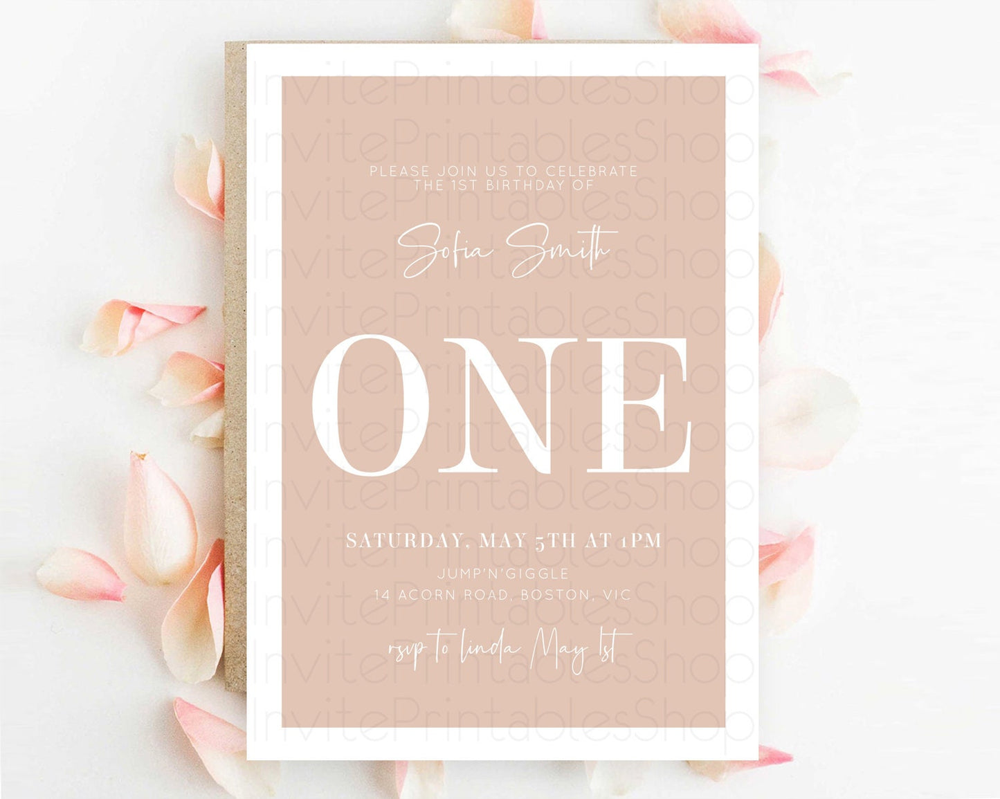 Orange Birthday Invitation Plain Orange Invitation Minimalist Invitation Pastel Orange Invites Modern Invites 2nd 1st First Birthday D10938