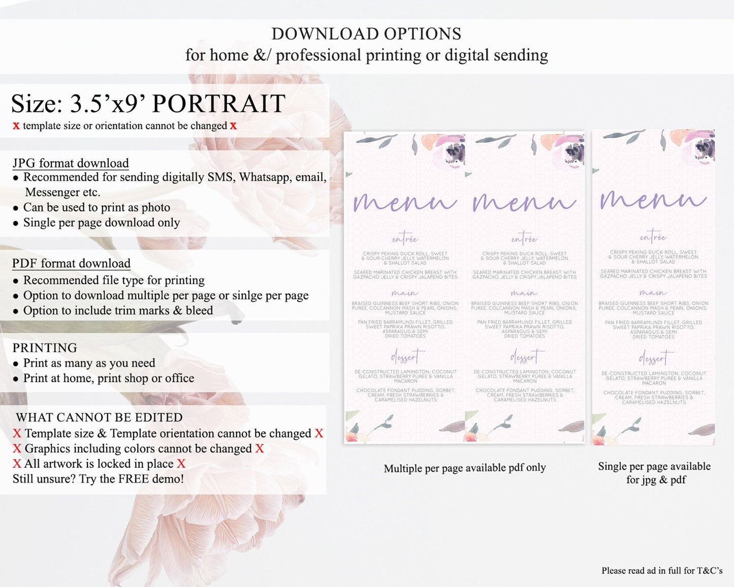 Secret Garden Menu Wildflower Menu Template Pastel Flower Garden Table Decor Boho Floral Dinner Dessert Floral Party Food Menu D10198