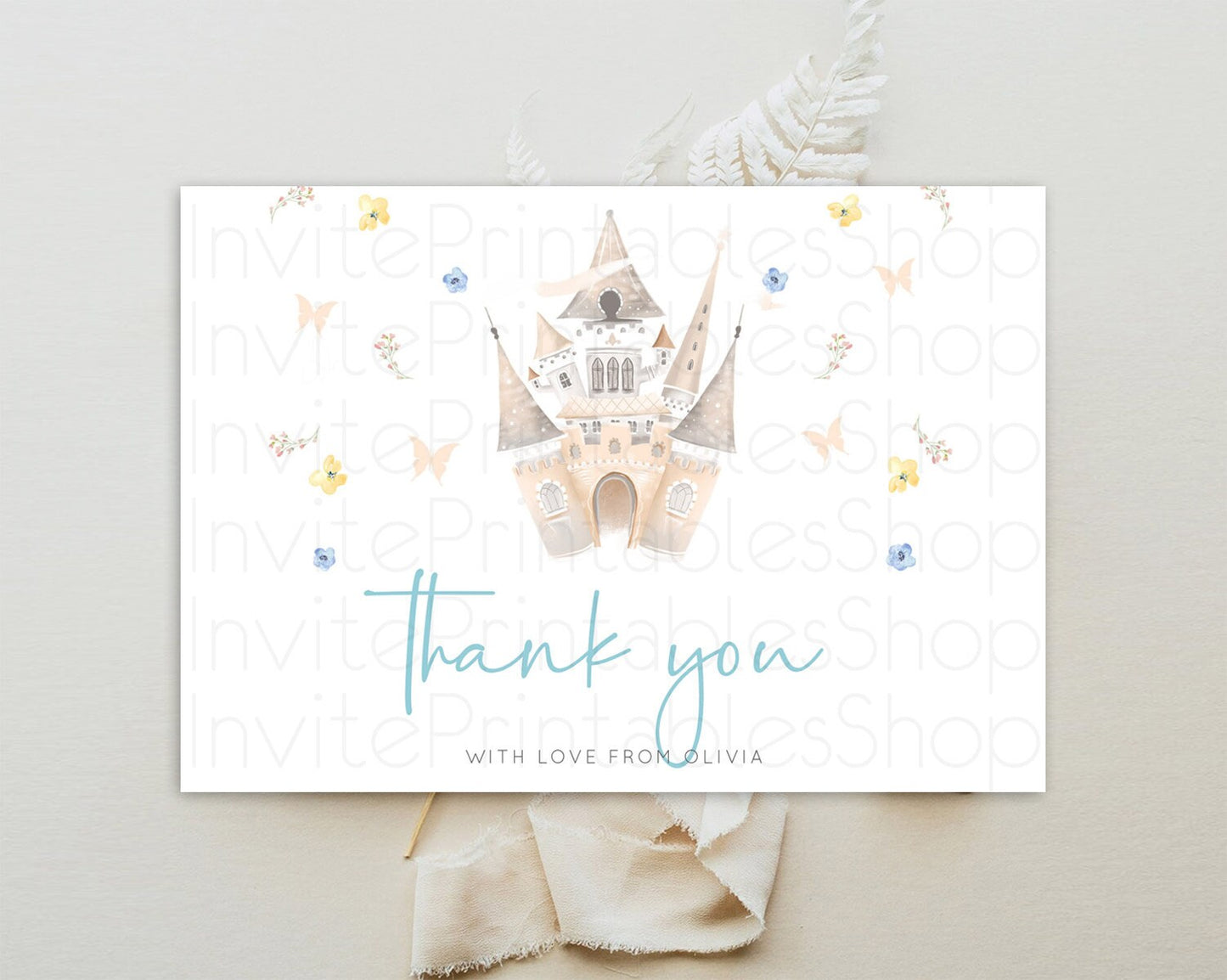 Princess Thank You Castle Thank You Card Secret Garden Birthday Thank You Card Enchanted Castle Pastel Floral Teacher Thank You Card D10365