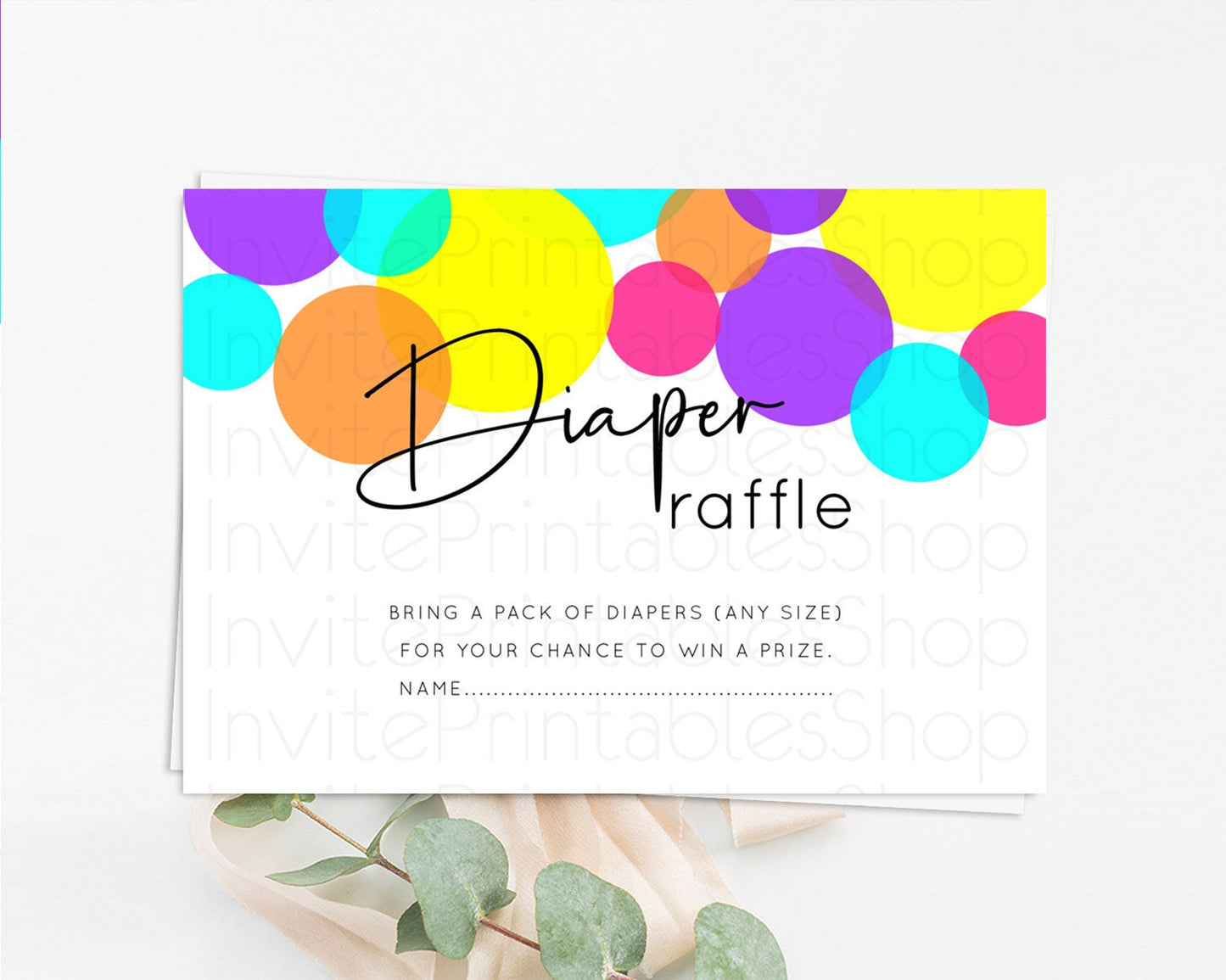 Rainbow Diaper Raffle Card Pastel Sprinkles Diaper Raffle Insert Rainbow Confetti Diaper Ticket Colorful Bubbles Pastel Raffle Game D11022