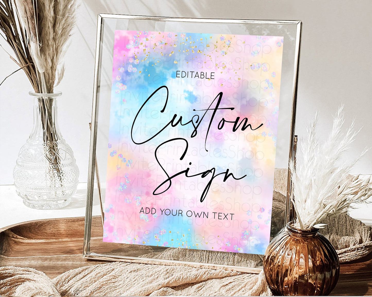 Pastel Rainbow Sign Cards Gifts Sign Table Signs Diaper Sign Book Sign Food Sign Custom Sign Glitter Wedding Birthday Baby Shower 8x10 589v4