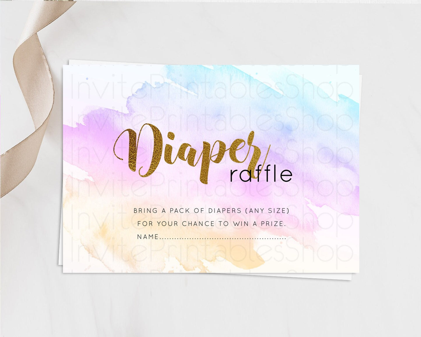 Pastel Diaper Raffle Card Pastel Rainbow Diaper Raffle Insert Colorful Ombre Watercolor Diaper Ticket Confetti Glitter Raffle Game D11027