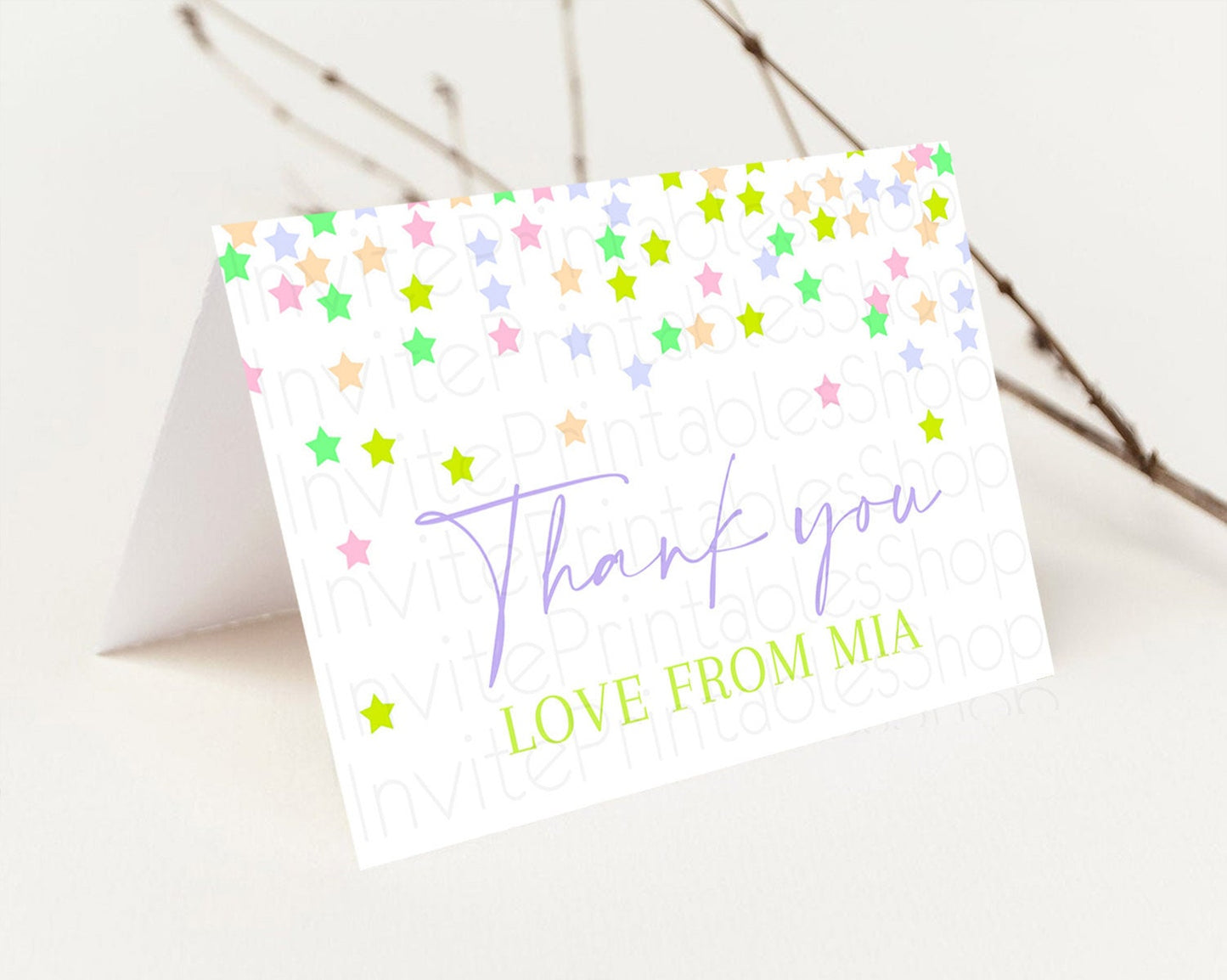 Editable Star Thank You Card Pastel Stars Thank You Shooting Star Rainbow Co