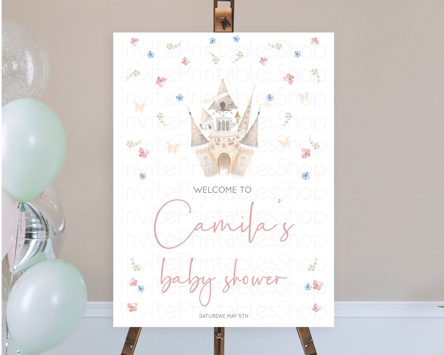 Princess Baby Shower Welcome Sign Castle Welcome Board Secret Garden Enchanted Castle Pastel Floral Garden Baby Shower Welcome Sign D10364