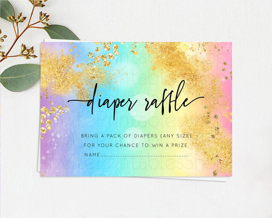 Pastel Diaper Raffle Card Pastel Rainbow Diaper Raffle Insert Colorful Ombre Watercolor Diaper Ticket Confetti Glitter Raffle Game D10559