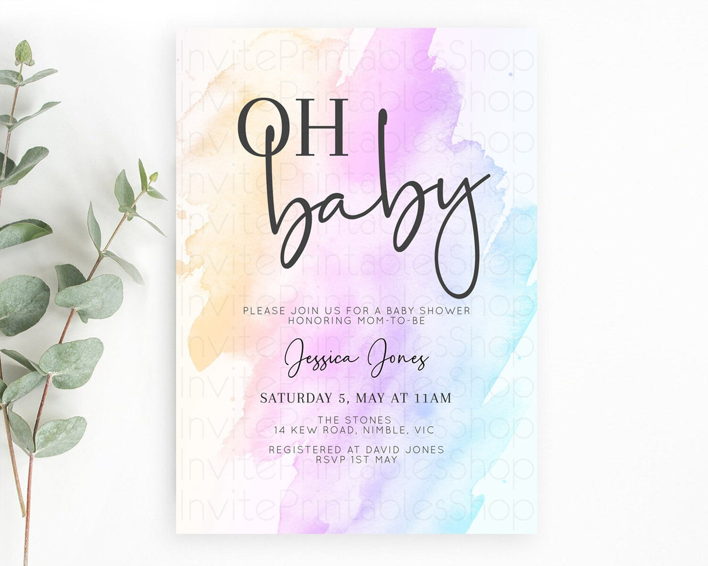 Pastel Baby Shower Invitation Rainbow Baby Shower Invitation Colorful Pastel Watercolor Invitation Gold Glitter Sprinkles Ombre D10177