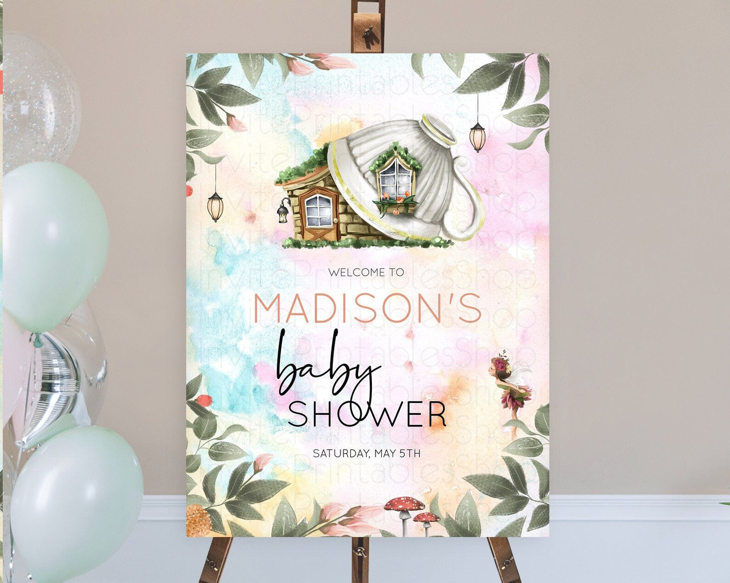 Fairy Baby Shower Welcome Sign Fairy Welcome Board Enchanted Garden Pastel Floral Butterfly Decor Secret Garden Fairy Welcome Sign D10555