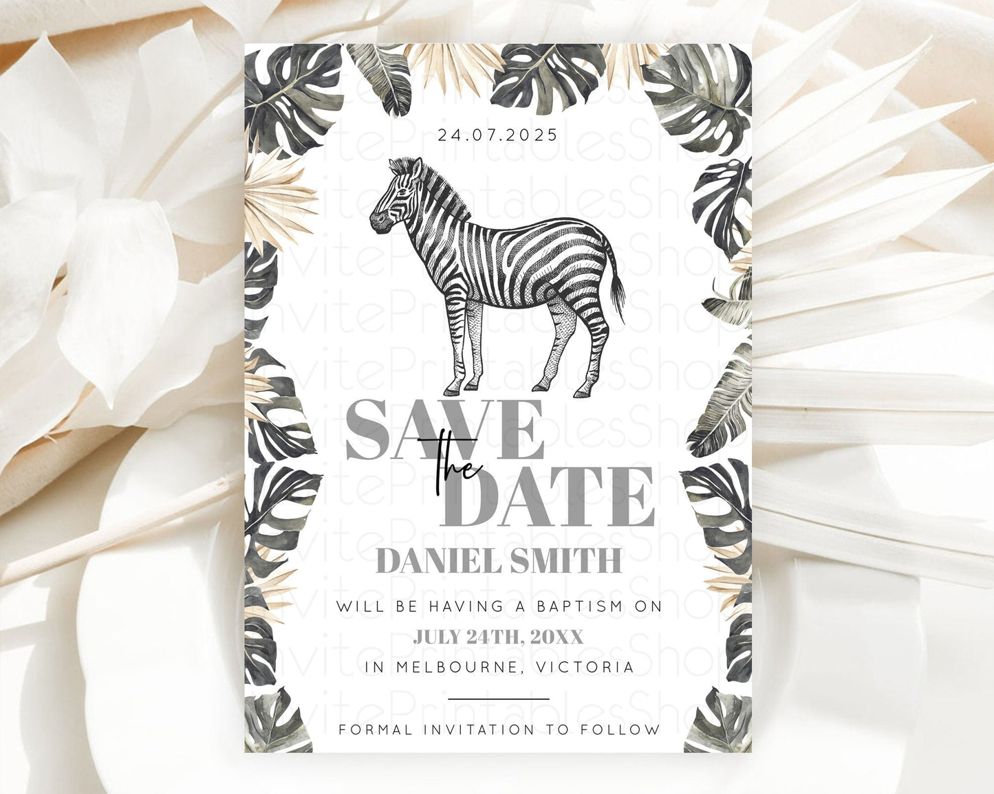 Zebra Save The Date Template Zebra Party Save The Date Safari Adventure Zebra Minimal Theme For 1st Birthday Baptism Baby Shower D10824