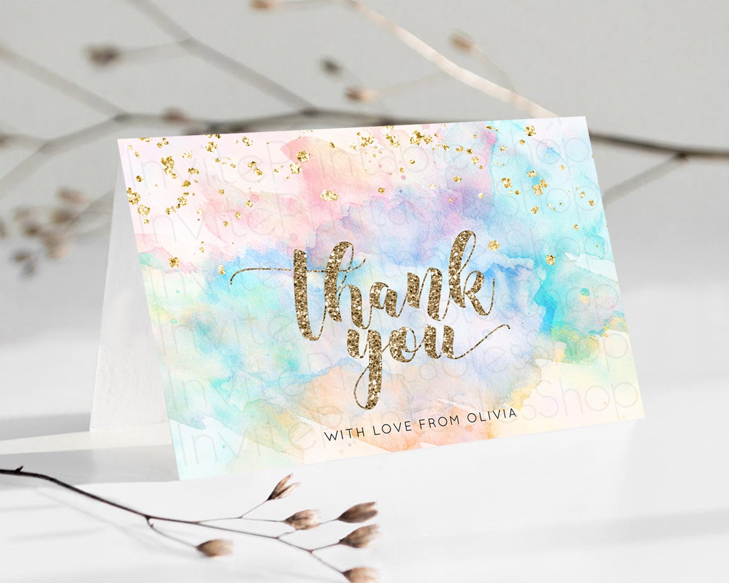 Editable Pastel Thank You Rainbow Thank You Card Colorful Pastel Birthday Th