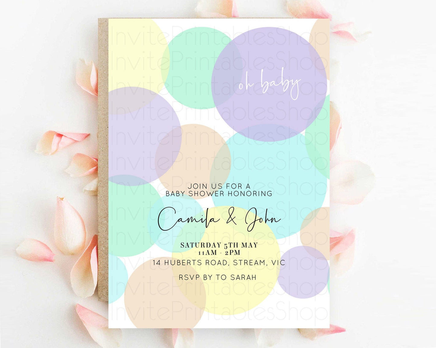 Pastel Rainbow Baby Shower Invitation Pastel Confetti Invitation Sprinkles Bubbles Invitation Colorful Rainbow Confetti Theme D10414
