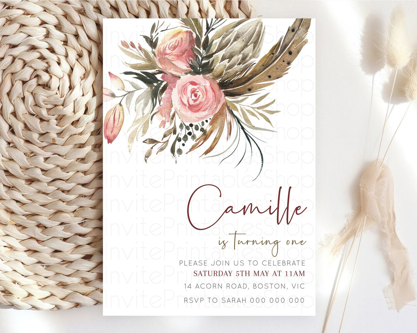 Secret Garden Invitation Wildflower Birthday Invitation Pastel Flowers Invite Enchanted Garden Boho Floral 3rd 2nd First Birthday D10686