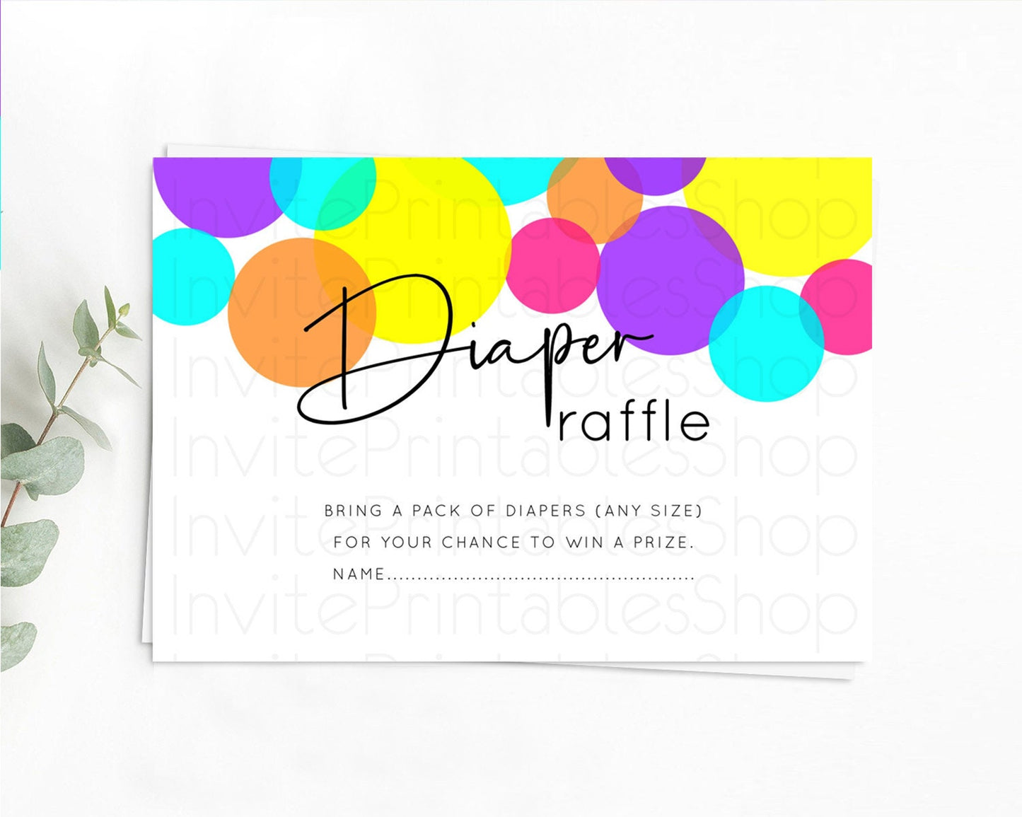 Rainbow Diaper Raffle Card Pastel Sprinkles Diaper Raffle Insert Rainbow Confetti Diaper Ticket Colorful Bubbles Pastel Raffle Game D11022