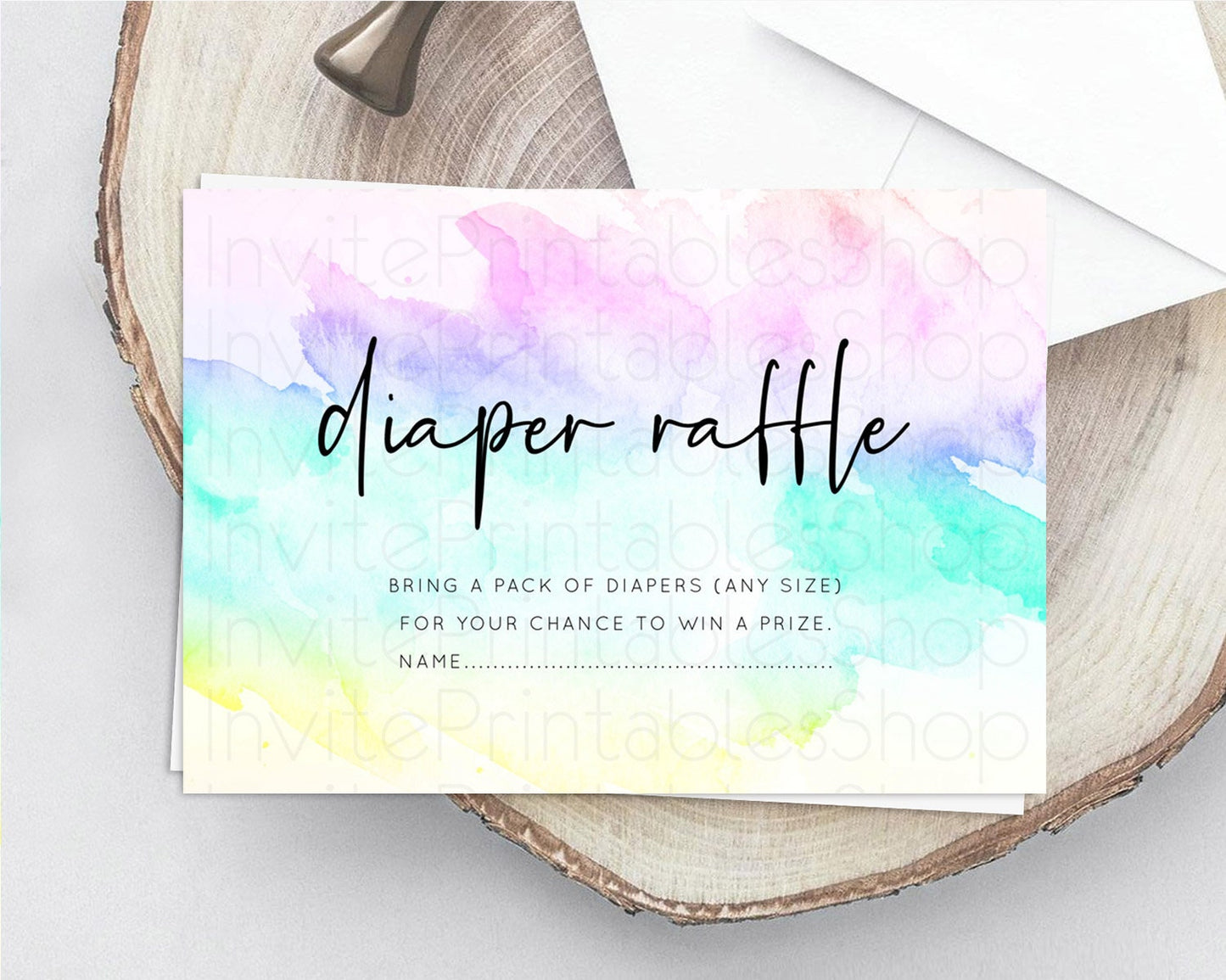 Pastel Diaper Raffle Card Pastel Rainbow Diaper Raffle Insert Colorful Ombre Watercolor Diaper Ticket Confetti Glitter Raffle Game D10231