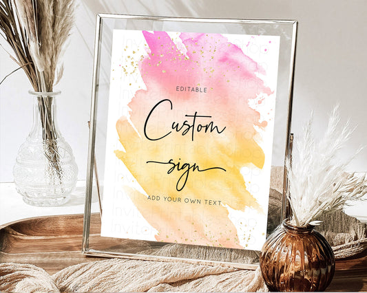 Editable Pastel Sign Ombre Table Sign Decor Pastel Ombre Rainbow Watercolor