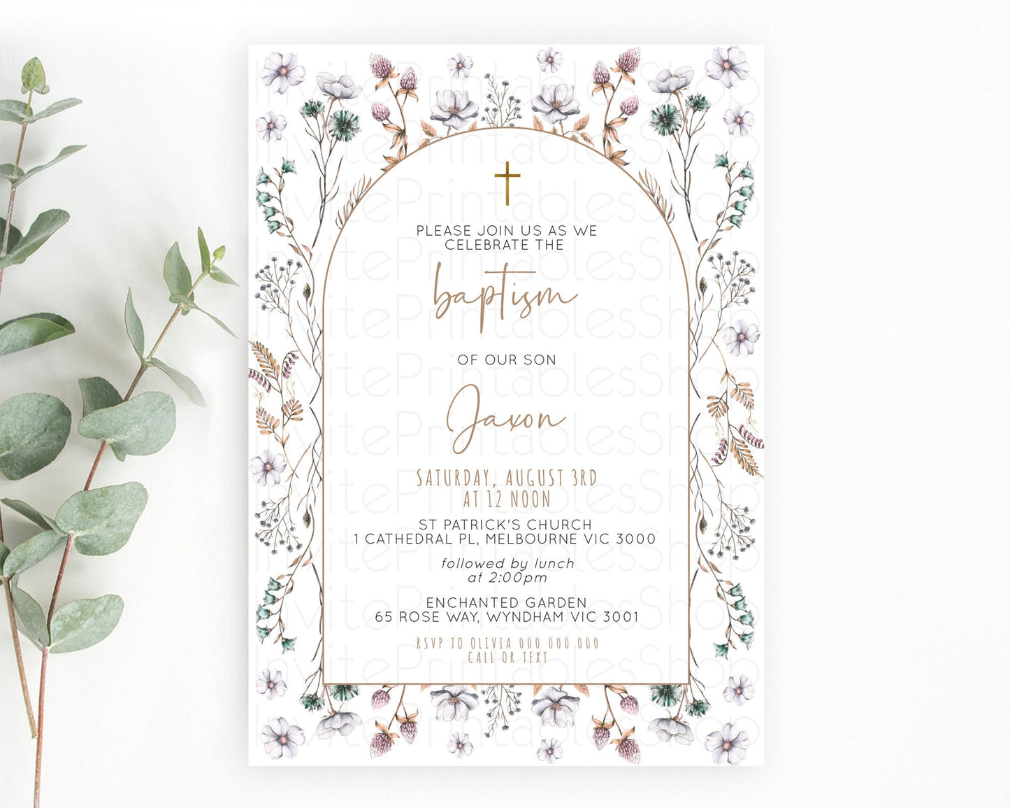 Secret Garden Baptism Invitation Wildflower Baptism Birthday Invite Pastel Flowers Christening Invite Enchanted Garden Boho Floral  D10604