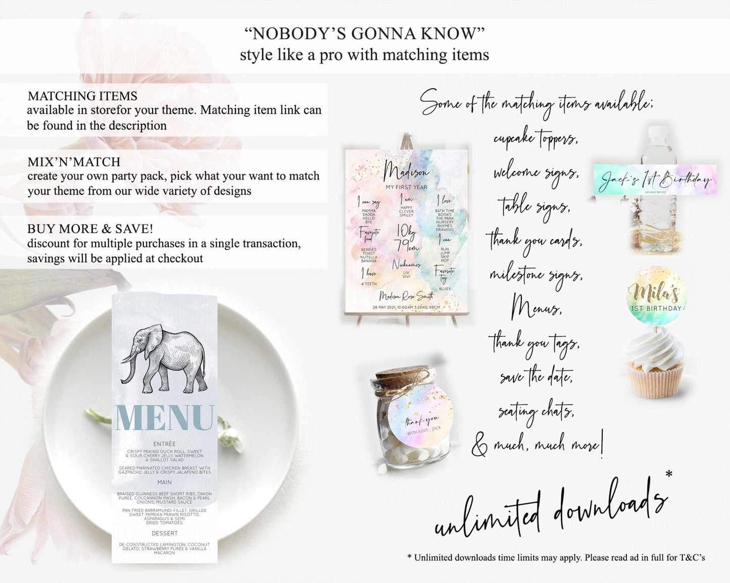 Elephant Menu Elephant Menu Template Elephant Safari Zoo Table Decor Elephant Dinner Dessert Menu Elephant Party Food Menu D10811