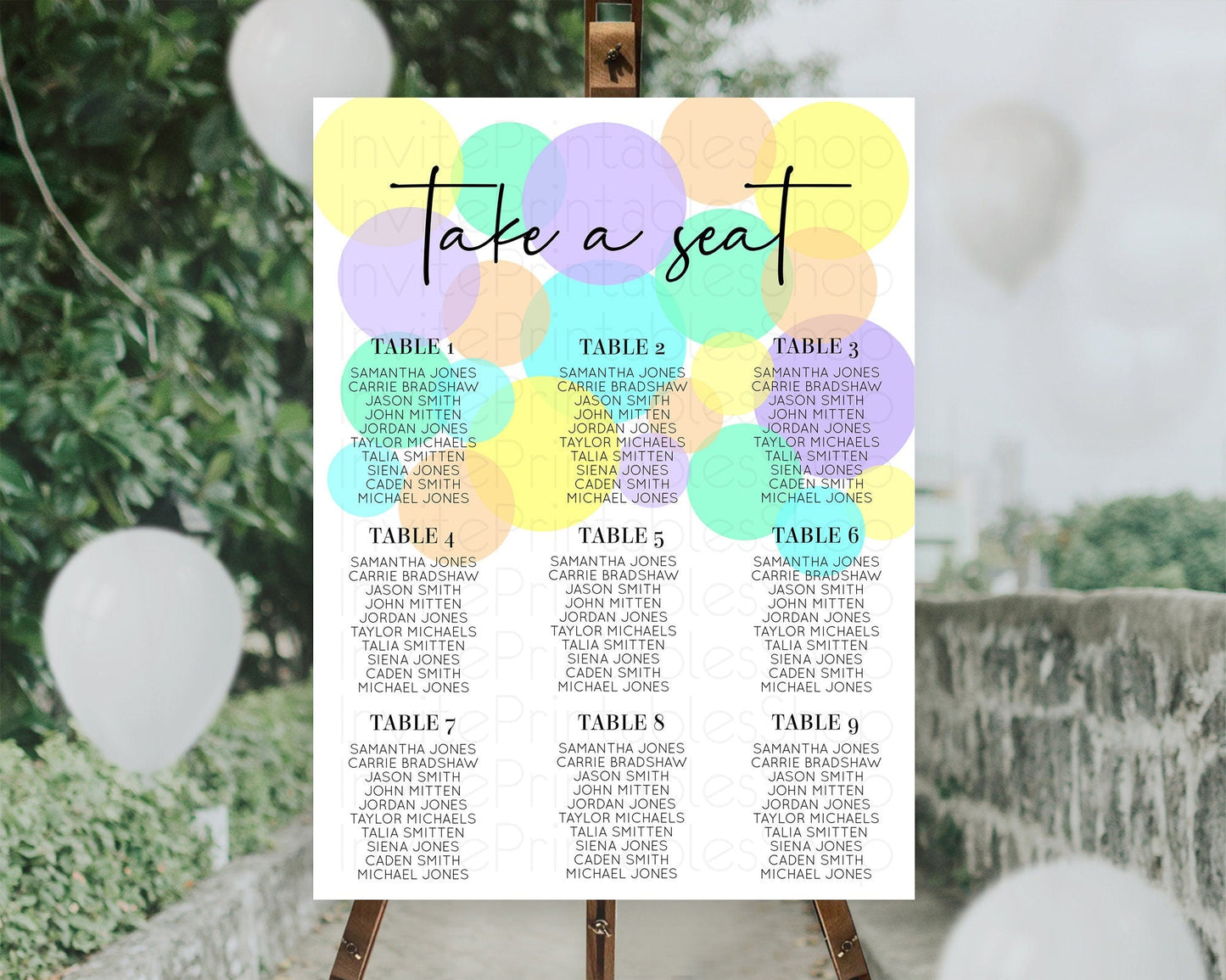 Pastel Seating Chart Pastel Confetti Seating Chart Bubbles Sprinkles Seating Sign Colorful Rainbow Decor Confetti Seating Board D10412