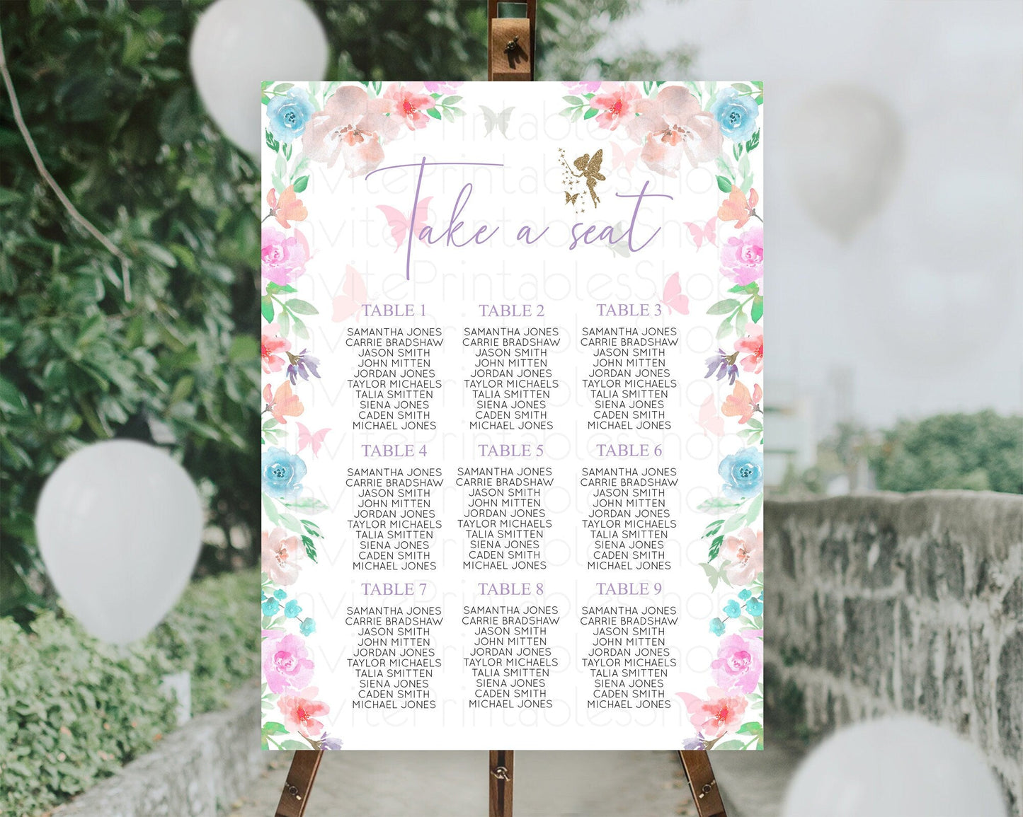 Fairy Seating Chart Pastel Fairy Seating Chart Fairy Tea Party Fairy Garden Seating Sign Enchanted Garden Floral Butterfly Decor D10126