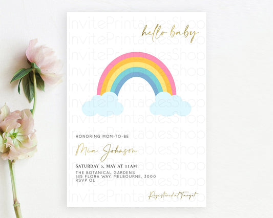 Editable Pastel Rainbow Baby Shower Invitation Pastel Rainbow Invitation Rai
