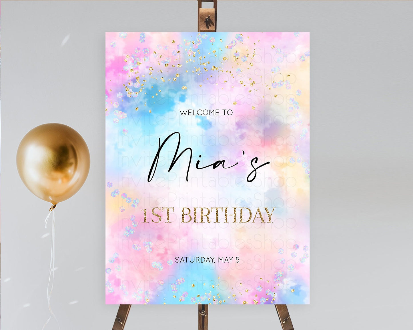 Pastel Welcome Sign Pastel Rainbow Welcome Sign Colorful Rainbow Confetti Watercolor Glitter Pastel First Birthday Welcome Sign D10607