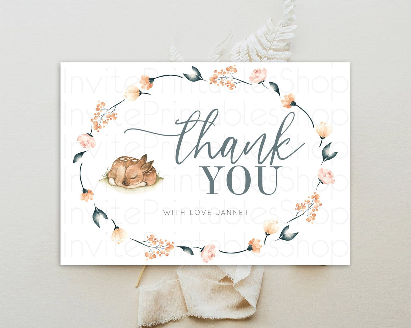 Fawn Thank You Deer Thank You Card Pastel Floral Deer Birthday Thank You Card Enchanted Forest Butterfly Deer Teacher Thank You Card D10790